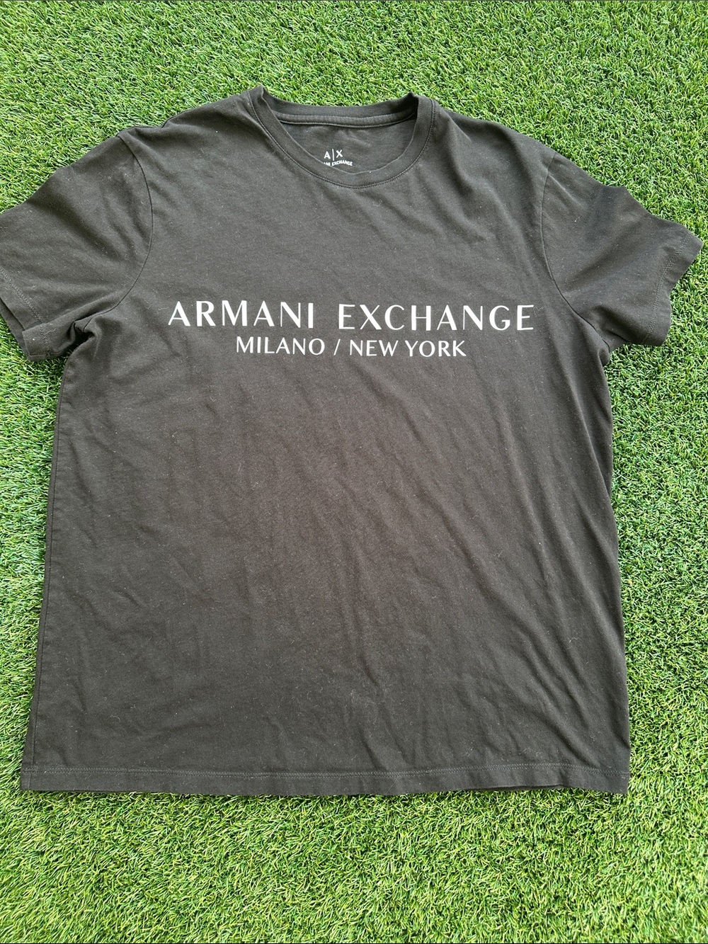 Armani Exchange Black Tee with White Milano/New York Logo